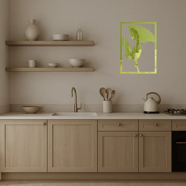 Modern Çiçek Desenli İç Mekan Altın Aynalı Tablosu - Resim 2