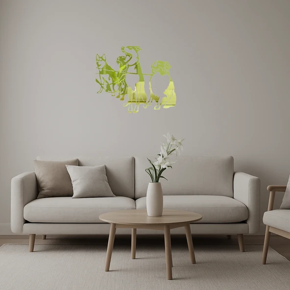 Köpek Yüzleri Dekoratif Altın Aynalı Tablo Seti ürün görseli