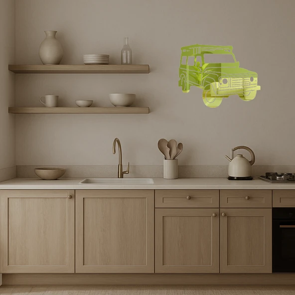 Modern Jeep İllüstrasyonlu  Duvar Altın Aynalı Tablosu - Resim 3