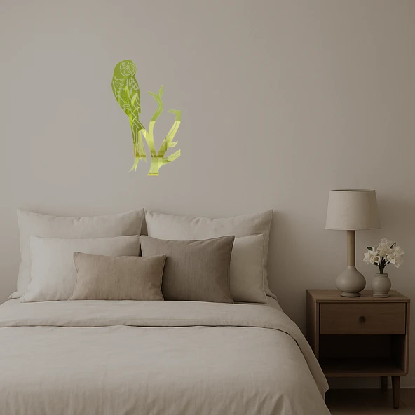 Dal Üzerinde Macaw Papağan  Dekoratif Altın Aynalı Tablo ürün görseli