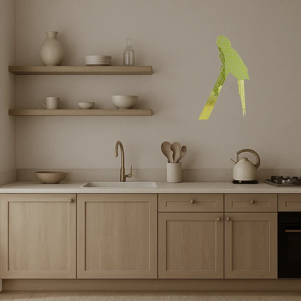 Macaw Papağan Dal Altın Aynalı Tablosu  Dekorasyon - Resim 2