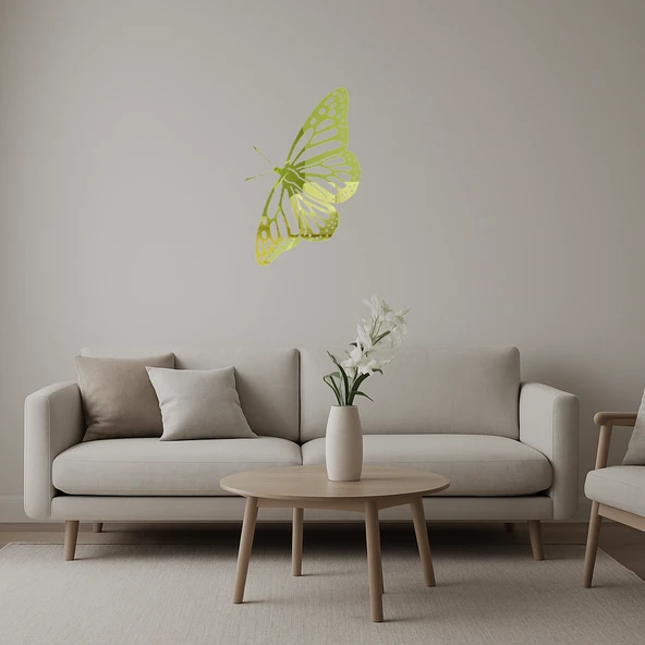 Doğal Kelebek Figürlü Dekoratif Altın Aynalı Tablo ürün görseli