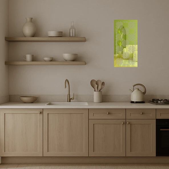 Abstrakt Çiçek Desenli Dekoratif Altın Aynalı Tablo - Resim 3