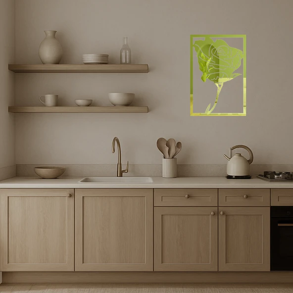 Modern Çiçek Desenli Dekoratif Altın Aynalı Tablo - Resim 3