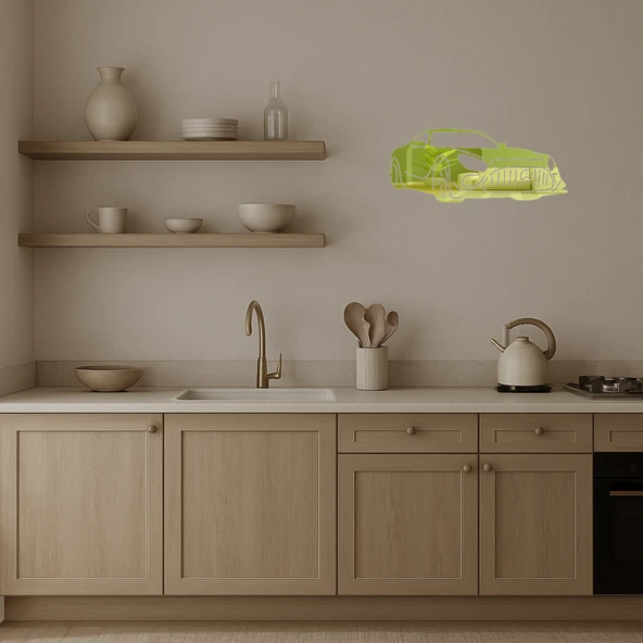 Estetik Araba Görselli Dekoratif Altın Aynalı Tablo - Resim 3