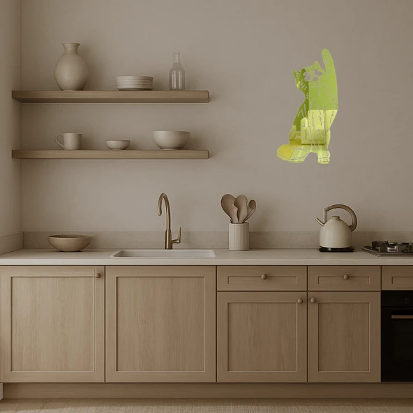 Oynayan Sevimli Kedi Altın Aynalı Tablosu - Resim 4