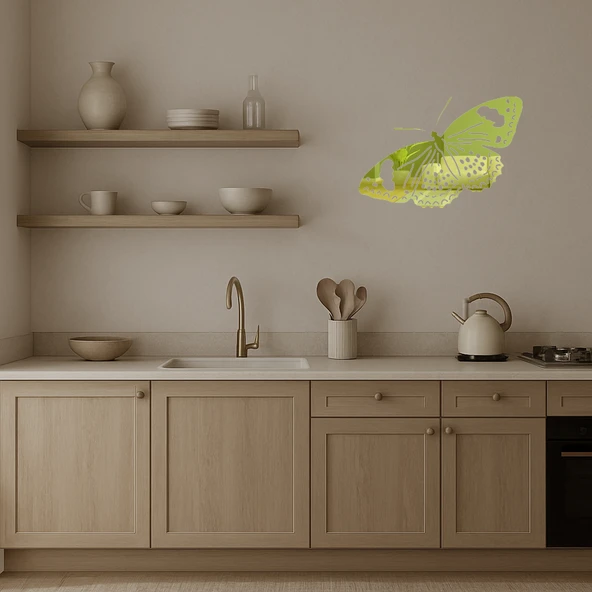 Kelebek Figürlü Zarif Dekor Altın Aynalı Tablosu - Resim 3