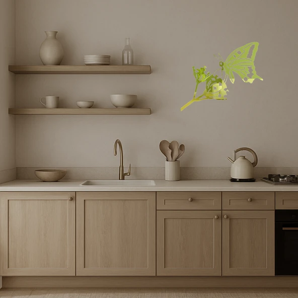 Modern Kelebek Figürlü Dekoratif Altın Aynalı Tablolar - Resim 4