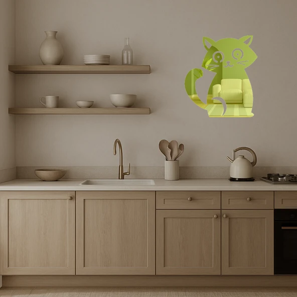 Sevimli Kedi Gülümseme Altın Aynalı Tablosu - Resim 4