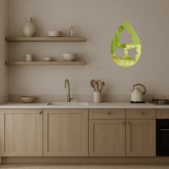 Gözyaşı Yaprak Motifli  İç Mekan Altın Aynalı Tablosu - Resim 2