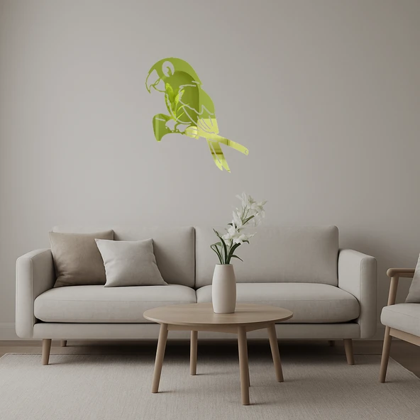 Renkli  Papağan Tasarımlı Dekoratif Duvar Altın Aynalı Tablosu