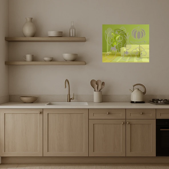 Sebze Koleksiyonu Temalı Dekoratif  Altın Aynalı Tablo - 3