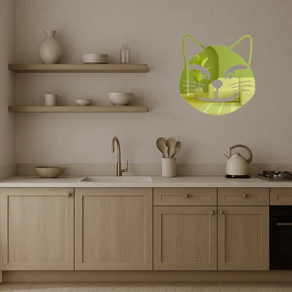 Alaycı Kedi Emoji Dekoratif Altın Aynalı Tablo - Resim 3