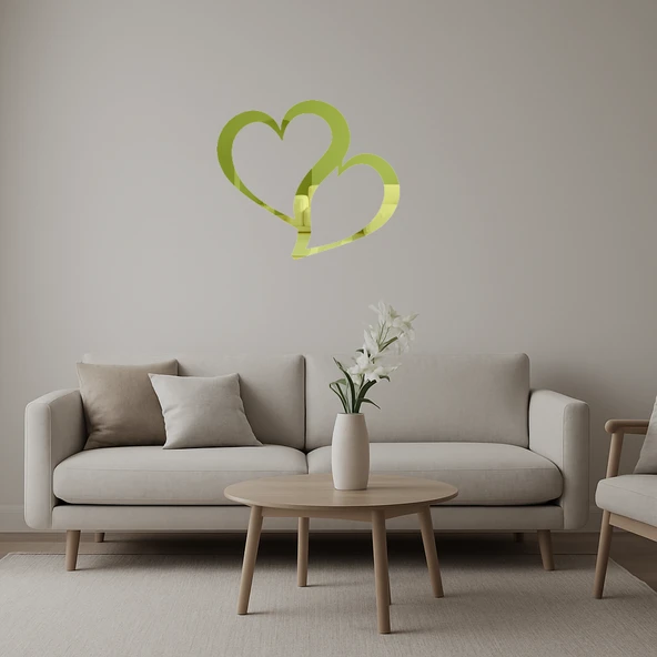 Kalp Motifli Dekoratif İç Mekan Altın Aynalı Tablo