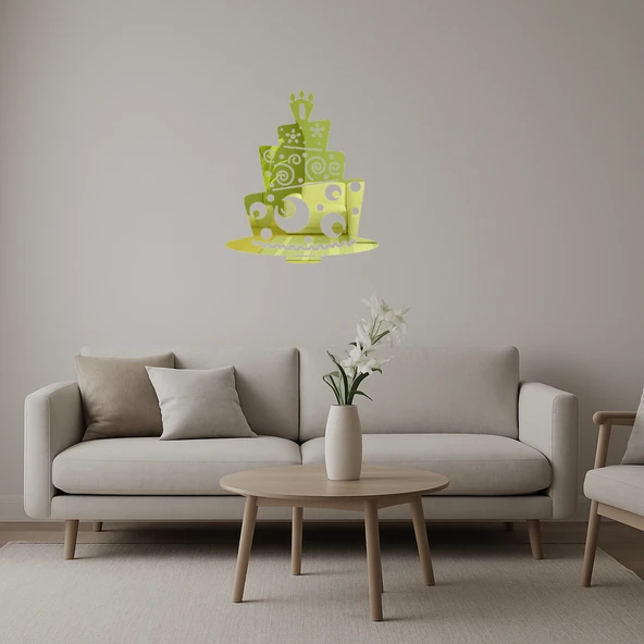 Eğlenceli Pasta Tasarımlı Altın Aynalı Tablo ürün görseli