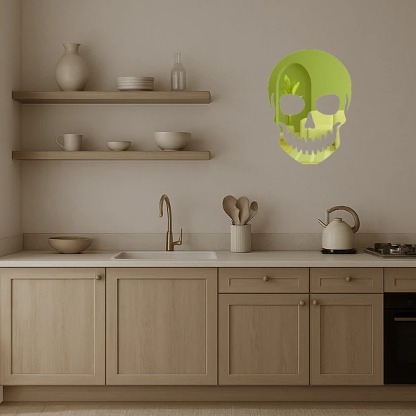 Kafatası Temalı Modern Dekoratif  Altın Aynalı Tablo - Resim 2