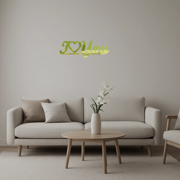 Kalp Motifli I Love You Dekoratif  Altın Aynalı Tablo ürün görseli