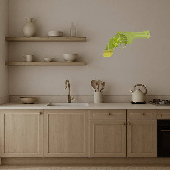 Dekoratif Polis Revolver Altın Aynalı Tablo - Resim 3