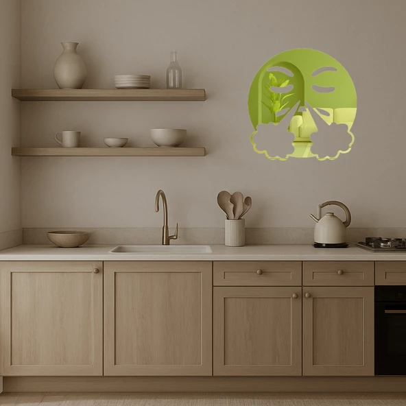 Burnundan Ateş Çıkan Emoji Dekoratif Altın Aynalı Tablo - 3