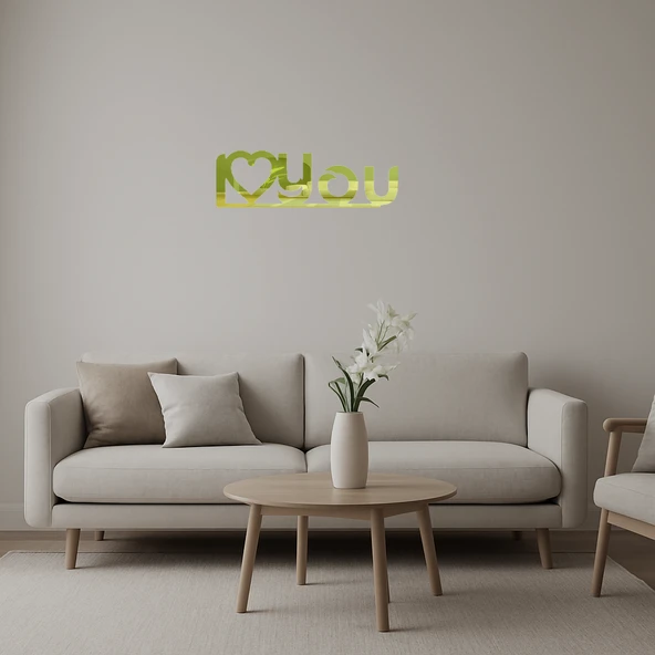 I Love You Kalpli Dekoratif İç Mekan Altın Aynalı Tablosu ürün görseli