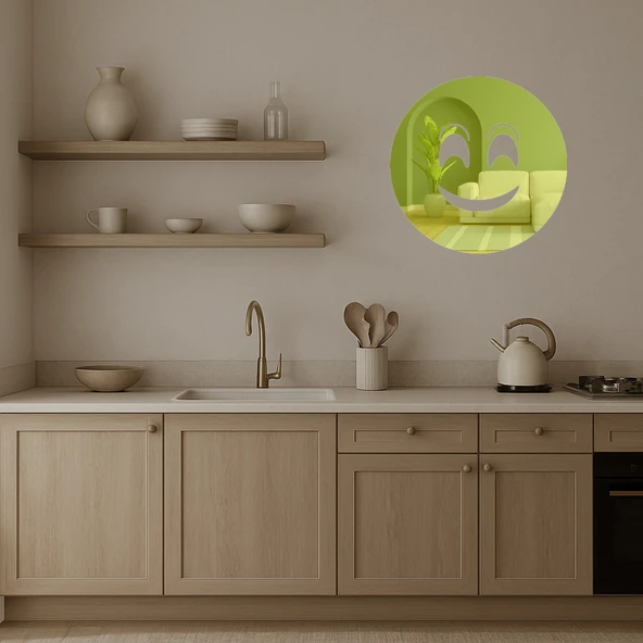 Gözleri Gülümseyen Emoji Dekoratif Altın Aynalı Tablo - Resim 3