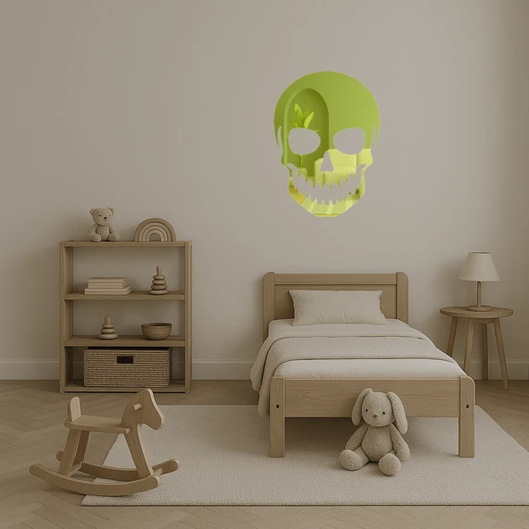 Kafatası Temalı Modern Dekoratif  Altın Aynalı Tablo - Resim 3