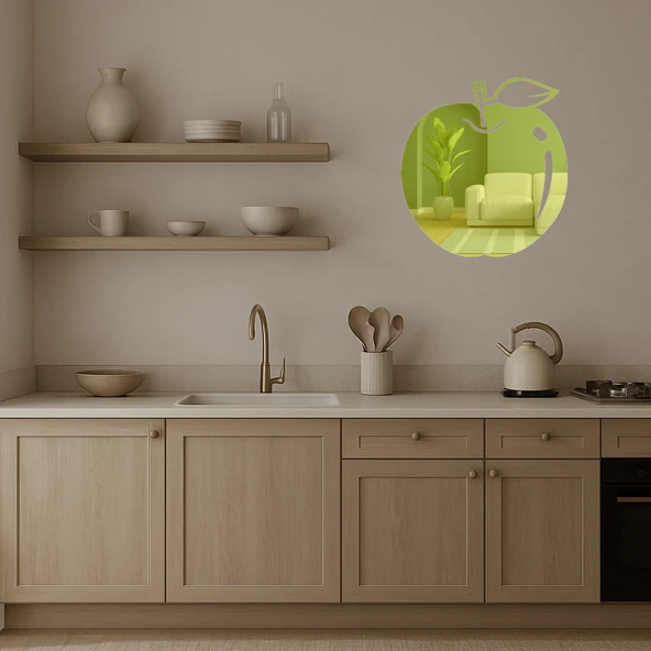 Yapraklı Elma Tasarımlı Dekoratif Altın Aynalı Tablo - Resim 3