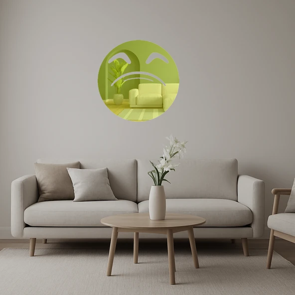 Kapalı Gözlü Somurtkan Emoji Dekoratif Altın Aynalı Tablo ürün görseli