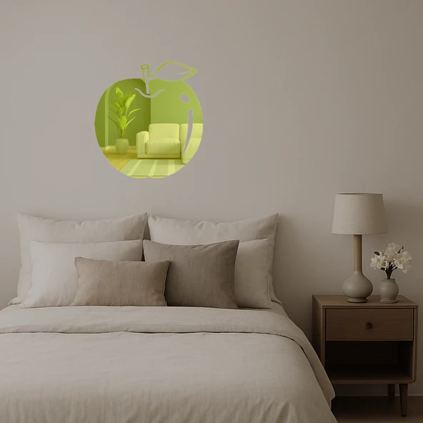 Yapraklı Elma Tasarımlı Dekoratif Altın Aynalı Tablo - Resim 2