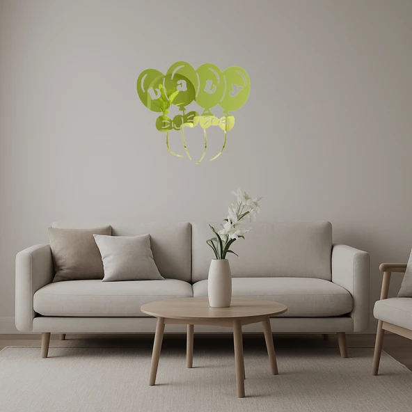 Bebek ve Balonlar Temalı  Dekoratif Altın Aynalı Tablo ürün görseli