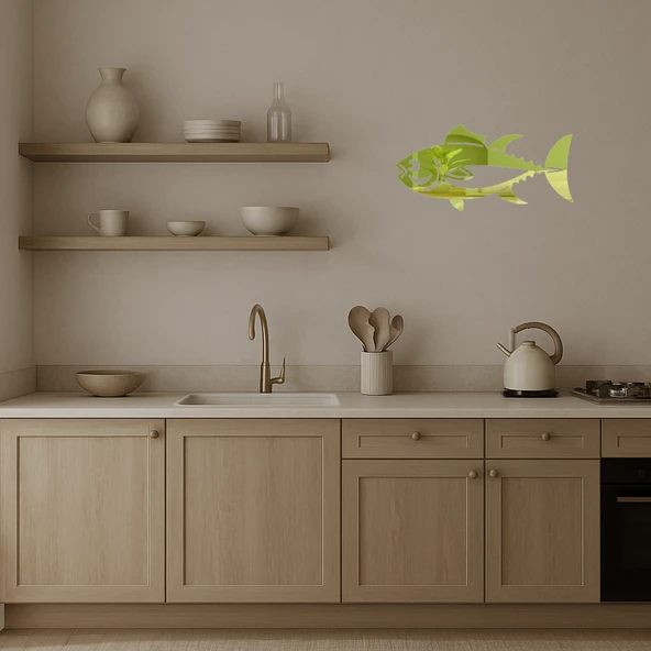 Modern  Orkinos Balığı Tasarımlı Dekoratif Duvar Altın Aynalı Tablosu - Resim 3