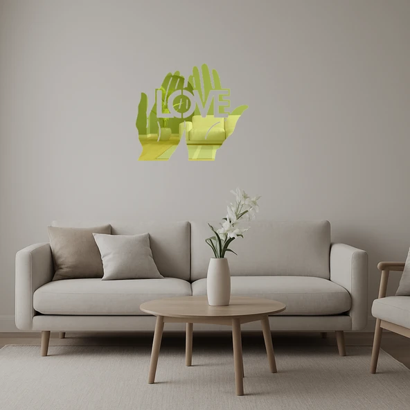 Eller Üzerinde Aşk Dekoratif Altın Aynalı Tablo