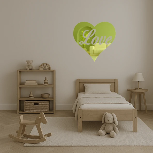 Aşk ve Kalp Desenli  Dekoratif Altın Aynalı Tablo - Resim 2