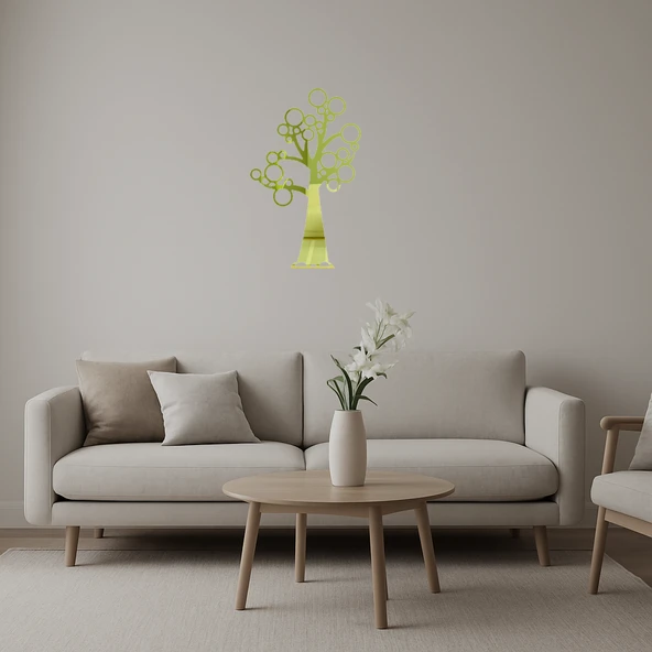 Yuvarlak Ağaç Tasarımlı Dekoratif Duvar Altın Aynalı Tablosu ürün görseli