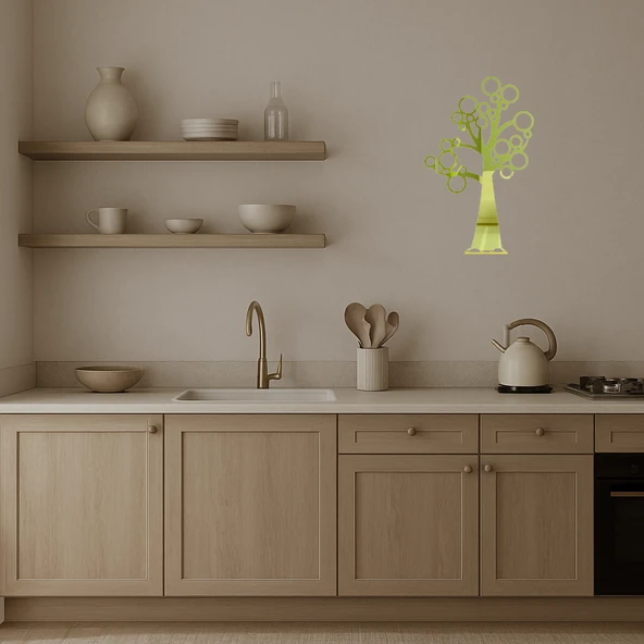 Yuvarlak Ağaç Tasarımlı Dekoratif Duvar Altın Aynalı Tablosu - Resim 3