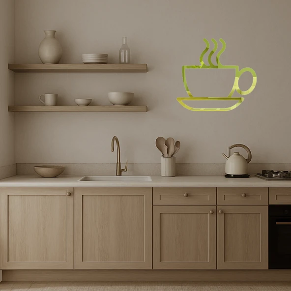 Çay veya Kahve Fincanı  Dekoratif Duvar Altın Aynalı Tablosu - 3