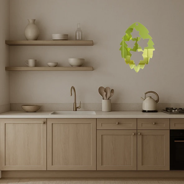 Ağaç Yaprakları Desenli  Duvar Altın Aynalı Tablosu - Resim 3