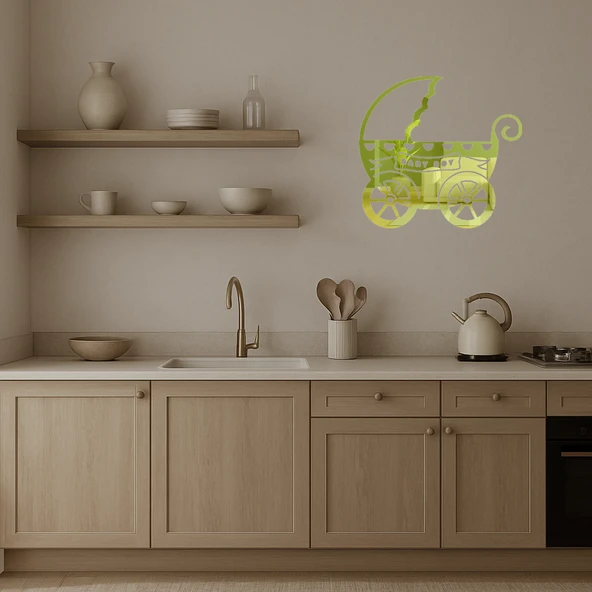 Bebek Arabası Temalı  Dekoratif Altın Aynalı Tablo - Resim 3