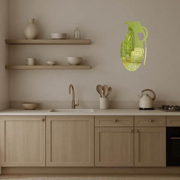 Dekoratif MK2 El Bombası Altın Aynalı Tablo - Resim 3