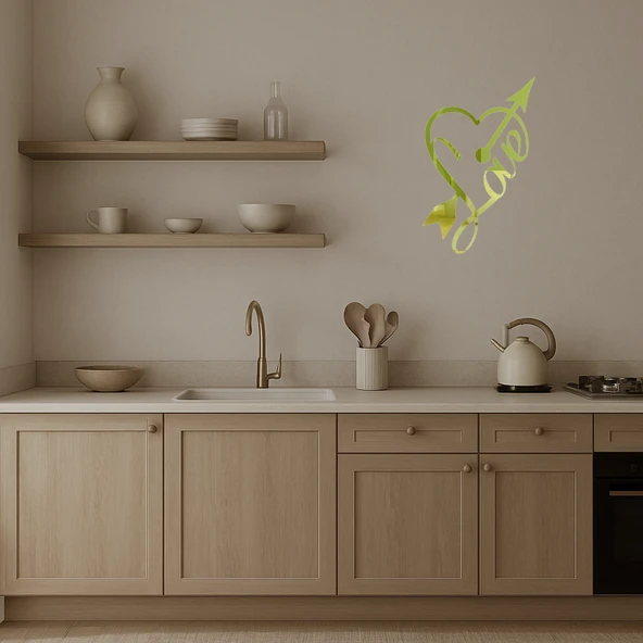 Romantik Kalp ve Yazı Tasarımlı  Duvar Altın Aynalı Tablosu - Resim 3