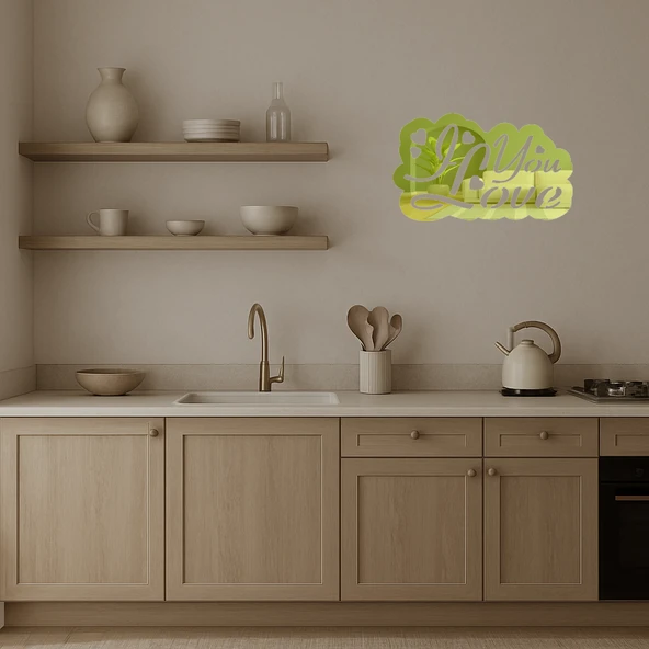 I Love You Kalp Motifli  İç Mekan Altın Aynalı Tablosu - Resim 3