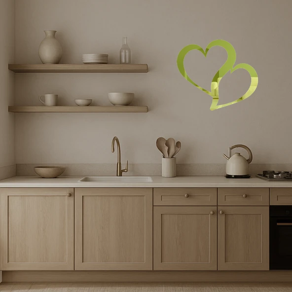 Kalp Motifli Dekoratif İç Mekan Altın Aynalı Tablo - 3