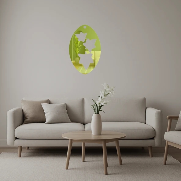 Oval Yaprak Desenli Dekoratif Altın Aynalı Tablo ürün görseli