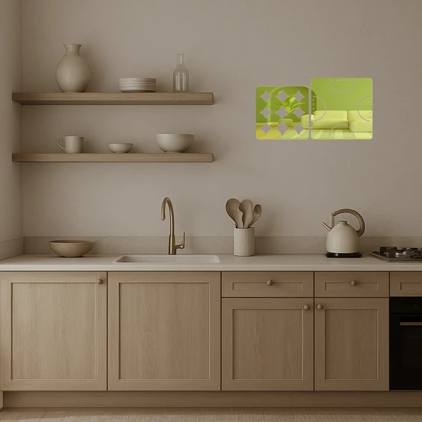 Minimalist Geometrik Desenli Dekoratif Altın Aynalı Tablo - Resim 2