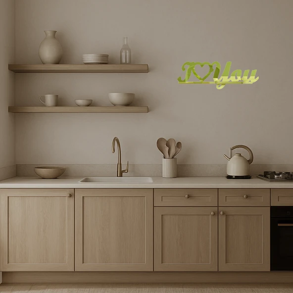 Kalp Motifli I Love You Dekoratif  Altın Aynalı Tablo - Resim 3