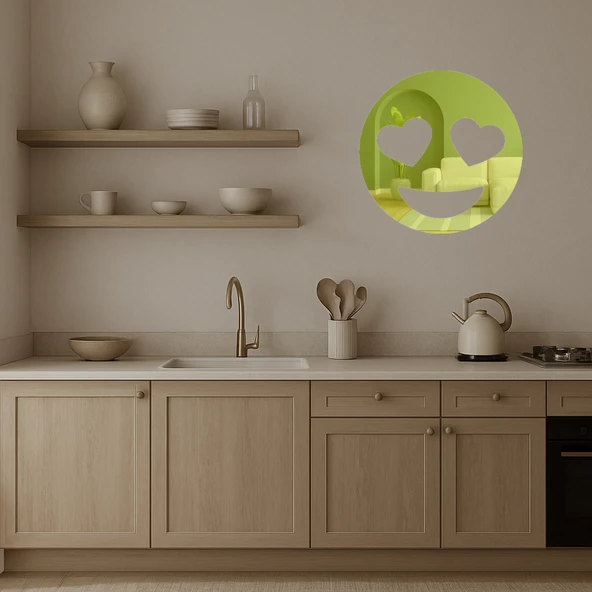 Kalp Gözlü Gülümseyen Emoji Dekoratif Altın Aynalı Tablo - Resim 3