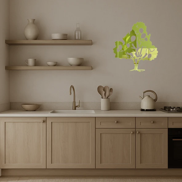 Mango Ağacı Desenli Dekoratif Altın Aynalı Tablo - Resim 3