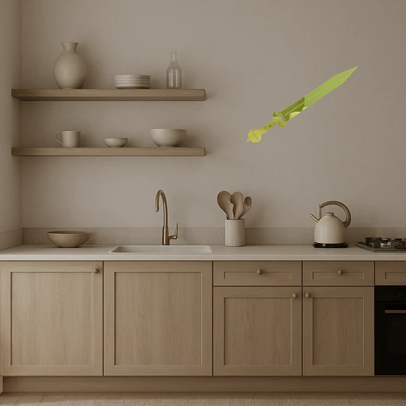 Tarihi Kılıç Motifli  Dekoratif Duvar Altın Aynalı Tablosu - Resim 4