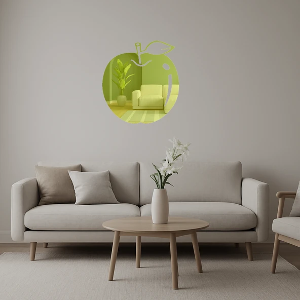 Yapraklı Elma Tasarımlı Dekoratif Altın Aynalı Tablo ürün görseli