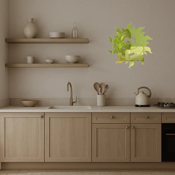 Geniş Gözlü Mutlu Güneş Altın Aynalı Tablosu - Resim 3